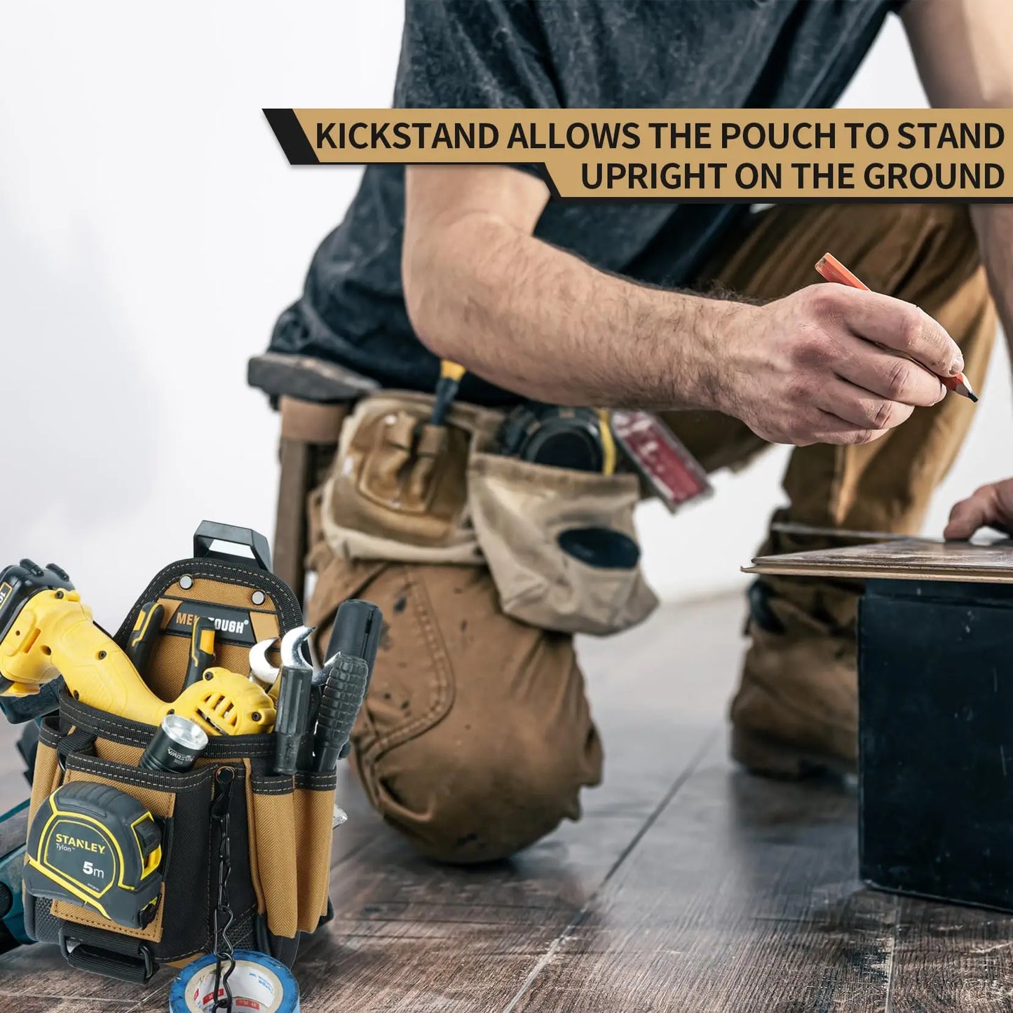 MELOTOUGH Electrician Tool Pouch Tool Belt Pouch with Belt Clip, Standalone Kickstand